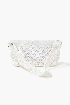 Women Crochet Baguette Shoulder Bag in White