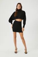 Women's Sweater-Knit Turtleneck Top & Skirt Set in Black, XXL