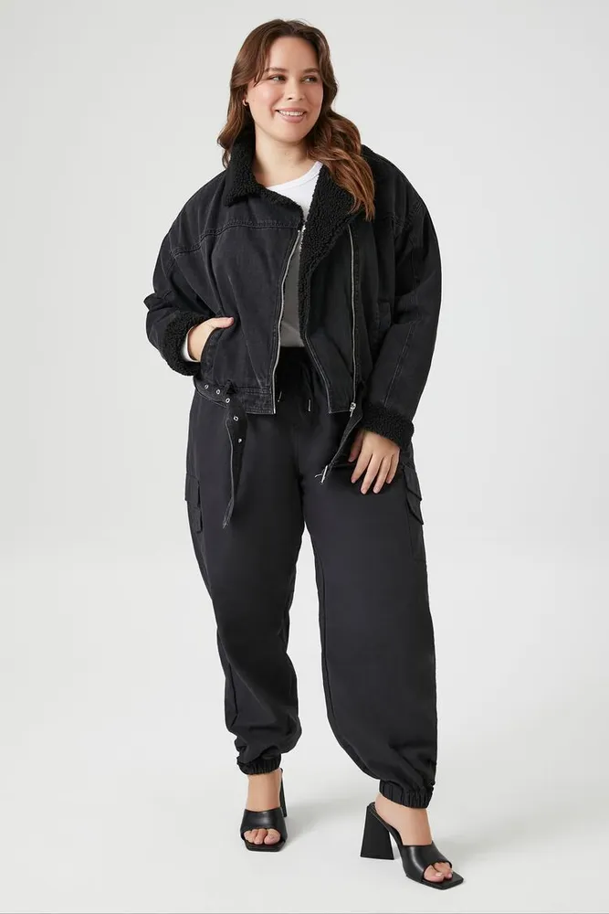 Women's Twill Drawstring Cargo Pants in Black, 0X