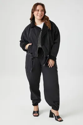 Women's Twill Drawstring Cargo Pants in Black, 3X