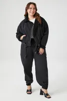 Women's Twill Drawstring Cargo Pants in Black, 0X