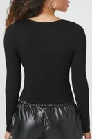 Women's Seamless Ribbed Knit Top in Black, L/XL