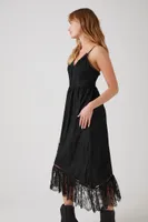 Women's Asymmetrical Lace Midi Dress in Black Small