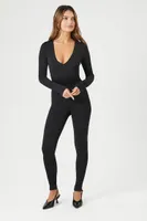 Women's Ribbed V-Neck Jumpsuit in Black Large