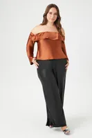 Women's Satin Off-the-Shoulder Top in Chestnut, 1X