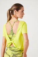 Women's Active Open-Back Twisted Crop Top in Acid Green, XS