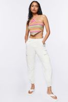 Women's Striped Halter Crop Top in Pink Large