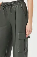 Women's Faux Leather Trouser Cargo Pants in Olive Medium