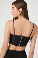 Women's Rhinestone Fringe Cropped Cami in Black Small