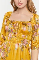 Women's Chiffon Floral Print Midi Dress Yellow