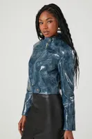 Women's Faux Leather Moto Jacket in Blue Small