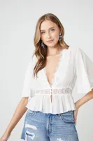 Women's Chiffon Lace-Trim Top in White Small