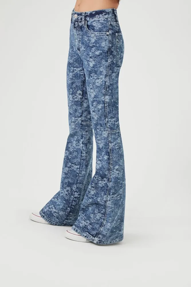 Women's Floral Print High-Rise Flare Jeans in Medium Denim, 24