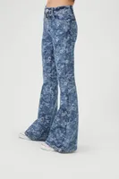 Women's Floral Print High-Rise Flare Jeans Medium Denim,