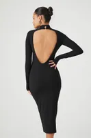 Women's Open-Back Midi Sweater Dress in Black Small