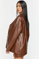 Women's Faux Leather Blazer in Chocolate Large