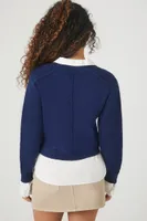 Women's Collared Combo Sweater in Blue/White Small