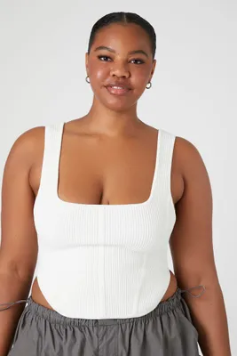 Women's Rib-Knit Corset Crop Top in White, 3X