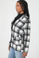 Women's Plaid Notched Blazer in Black/White Medium