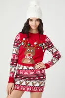 Women's Fair Isle Reindeer Holiday Sweater Dress