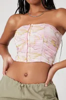 Women's Marble Print Cropped Tube Top in Light Pink Medium