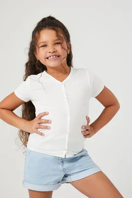 Girls Snap-Button Top (Kids) in White, 11/12