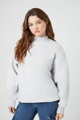 Women's Mock Neck Drop-Sleeve Sweater in Heather Grey, XL