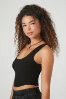 Women's Rib-Knit Cropped Tank Top in Black Large