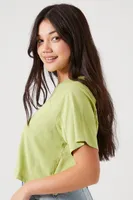 Women's Cropped Boxy Raglan T-Shirt in Olive Large