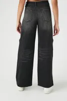 Women's Stone Wash Wide-Leg Jeans in Black, 26