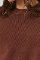 Women's Ribbed Drop-Sleeve Sweater in Brown Small