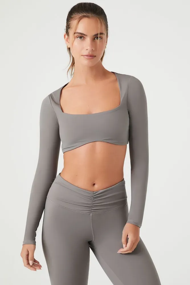 Women's Active Square-Neck Crop Top Dark Grey