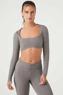 Women's Active Square-Neck Crop Top in Dark Grey Medium
