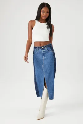 Women's Colorblock Denim Midi Skirt Dark