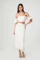 Women's Puff-Sleeve Off-the-Shoulder Crop Top in Ivory Medium