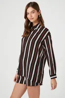 Women's Striped Long-Sleeve Shirt & Shorts Set Black