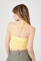 Women's Ruched Cutout Halter Crop Top in Cornsilk, XL