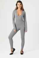 Women's Ribbed V-Neck Jumpsuit in Grey Large