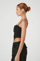 Women's Ruched Lace-Up Cami in Black Medium