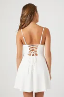 Women's Rhinestone Lace-Up Mini Dress in White/Silver Medium