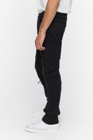 Men Twill Slim-Fit Zippered Pants in Black, 32