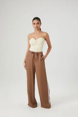 Women's Striped-Trim Wide-Leg Pants in Brown Small