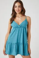 Women's Surplice Clip-Dot Babydoll Dress in Teal Blue Medium