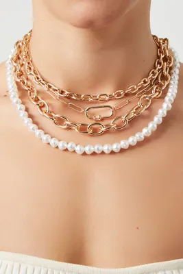 Women's Layered Faux Pearl Necklace in Gold
