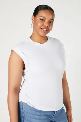 Women's Ruched Muscle T-Shirt in White, 0X