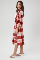 Women's Tie-Dye Striped Kimono in Rust/White Small