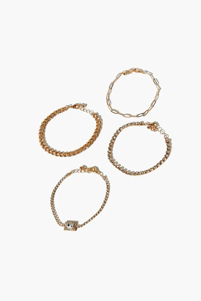 Women's Rhinestone & Faux Gem Bracelet Set in Gold/Clear