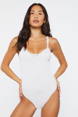 Women's Seamless Lace-Trim Bodysuit in White Medium