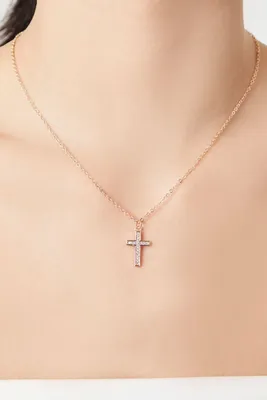 Women's Rhinestone Cross Charm Necklace in Gold/Clear