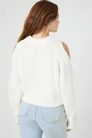 Women's Open-Shoulder Cropped Sweater in Vanilla Large